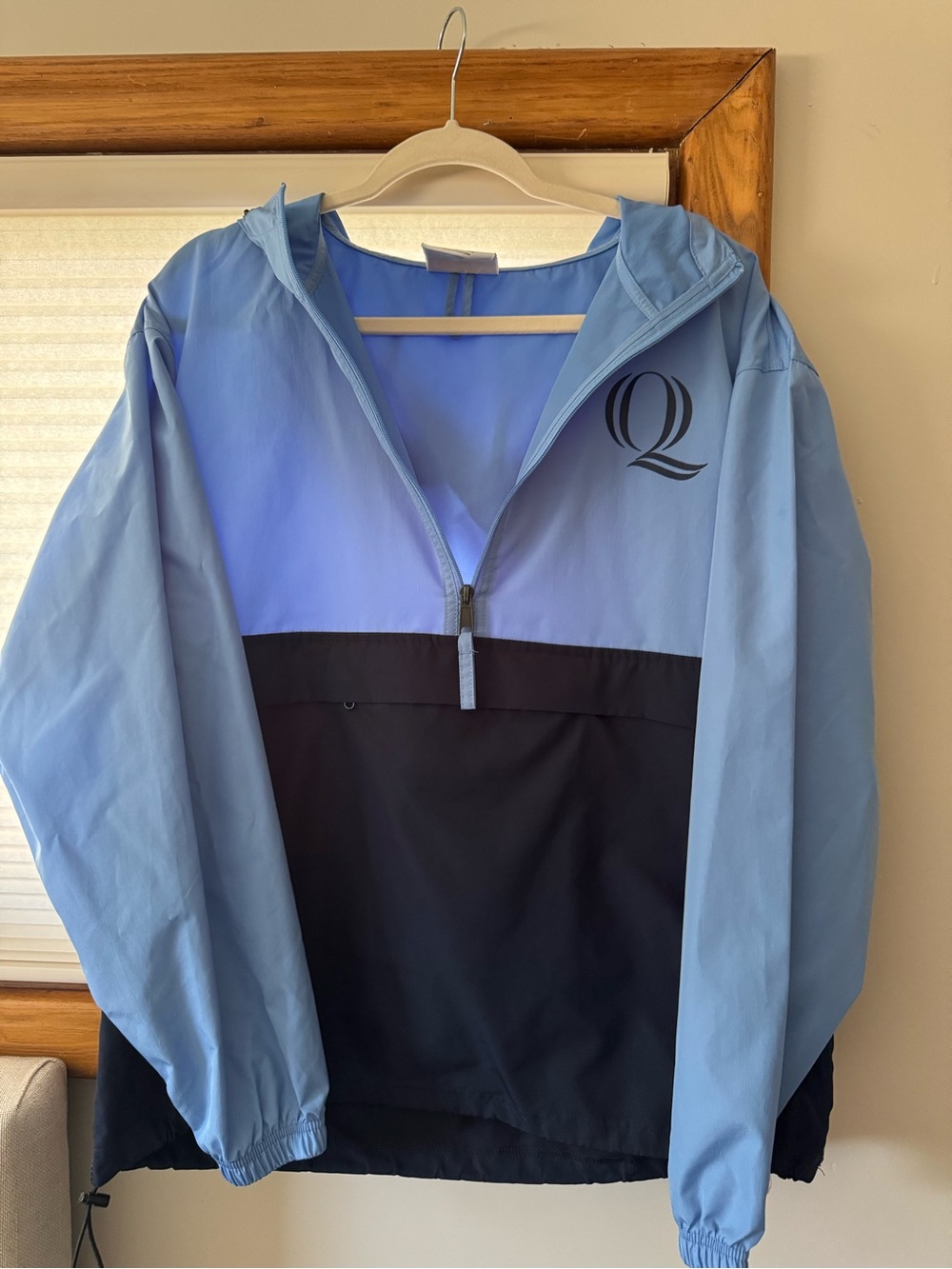 Light Blue and Black Half-Zip Quinnipiac Windbreaker with Hood
